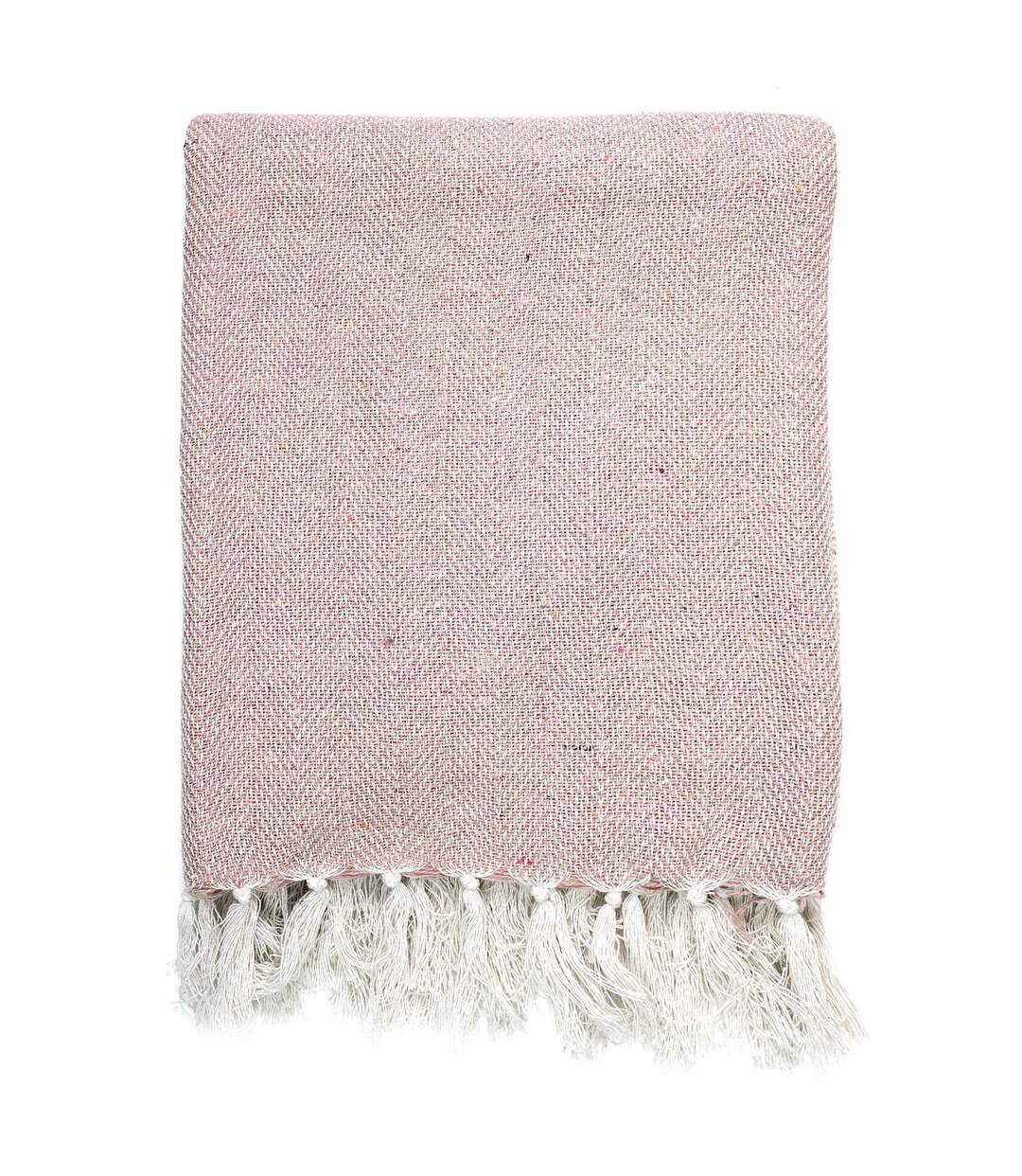 Plaid imprimé géométrique avec franges nouées - 125x150cm - Rose