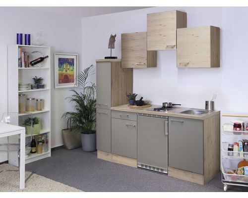 Flex Well enkele keuken met apparatuur Riva 180 cm kwartsiet cubanit san remo licht mat eiken gedemonteerd omkeerbaar versie 00010770