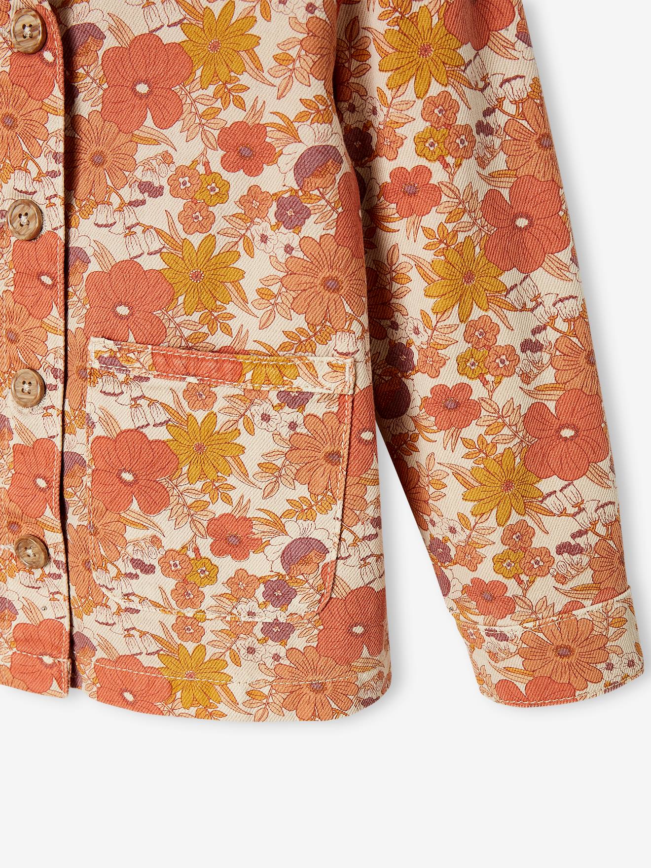 Jaqueta nude com estampa floral para meninas