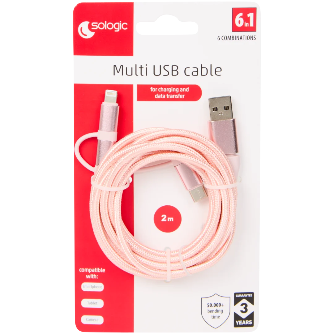 Sologic 6-in-1 laad- en datakabel 2 meter | diverse kleuren
