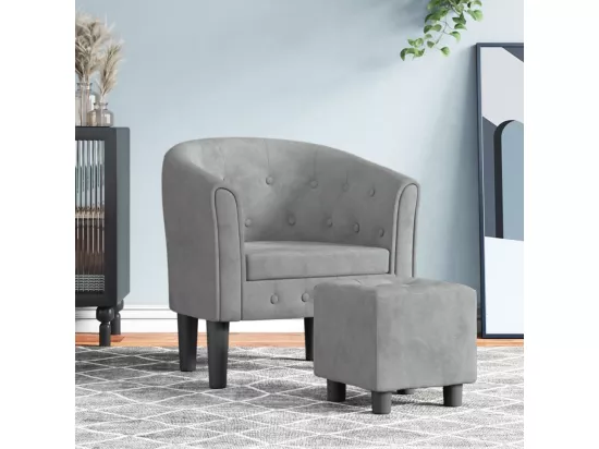 Fauteuil avec repose-pied gris clair velours