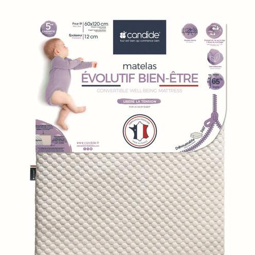 Matelas évolutif bien être déhoussable 360° 60x120x12 cm - CANDIDE