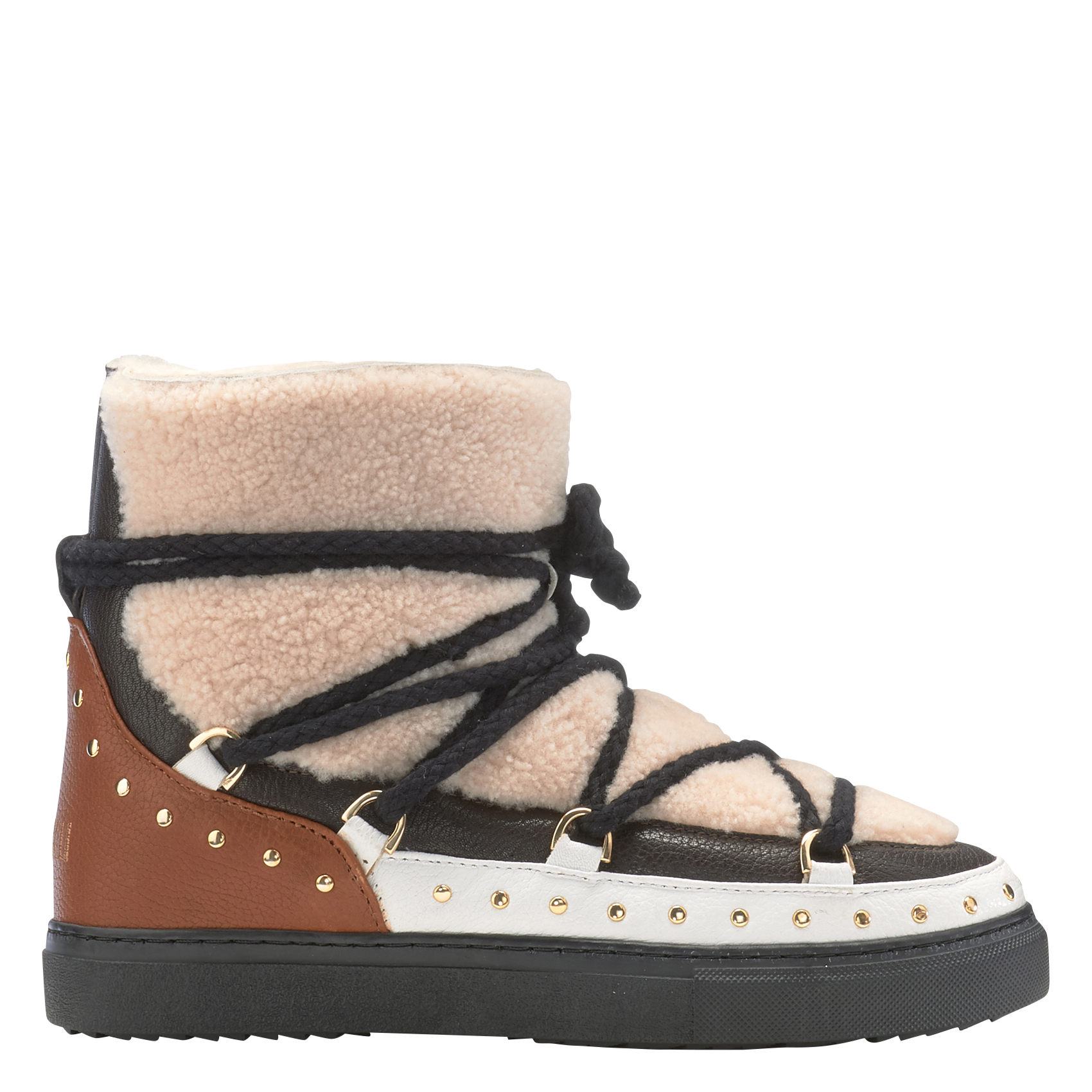 CURLY ROCK - Bottines fourrées bi matière à clous| Beige