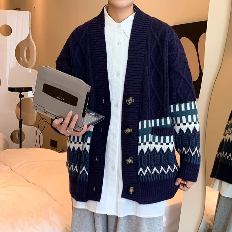 emeisa - Gestreept kabelgebreid oversized vest