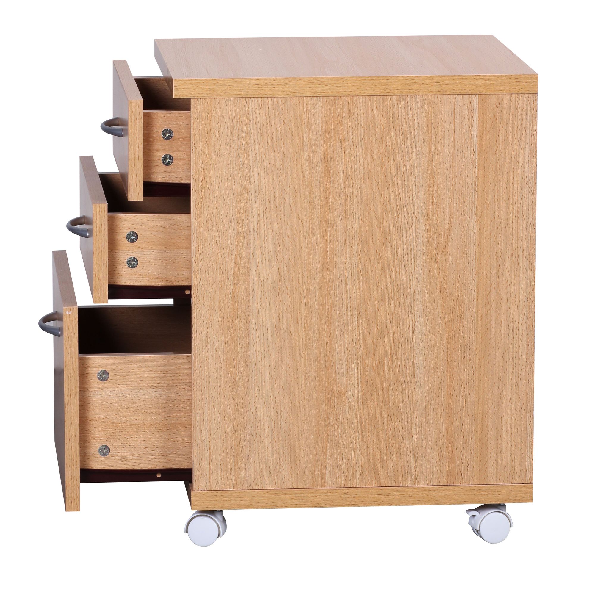 Rollcontainer Rollwagen Rollschrank Büro Container Schubladen Schrank Buche