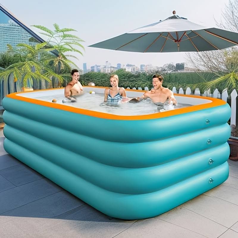 Pool, Pools für draußen, Extra-Großer 4-Ring Aufblasbarer Schwimmbad - Strapazierfähiges PVC, Pool groß, Perfekt für Familien-Spaß im Garten &