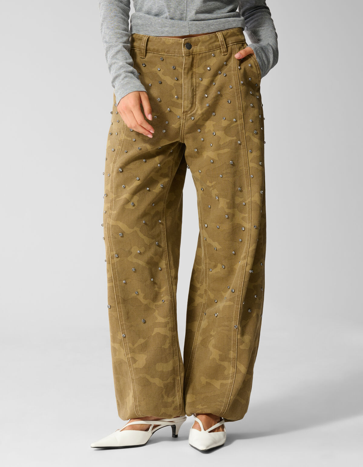Camo Strass Jeans Khaki