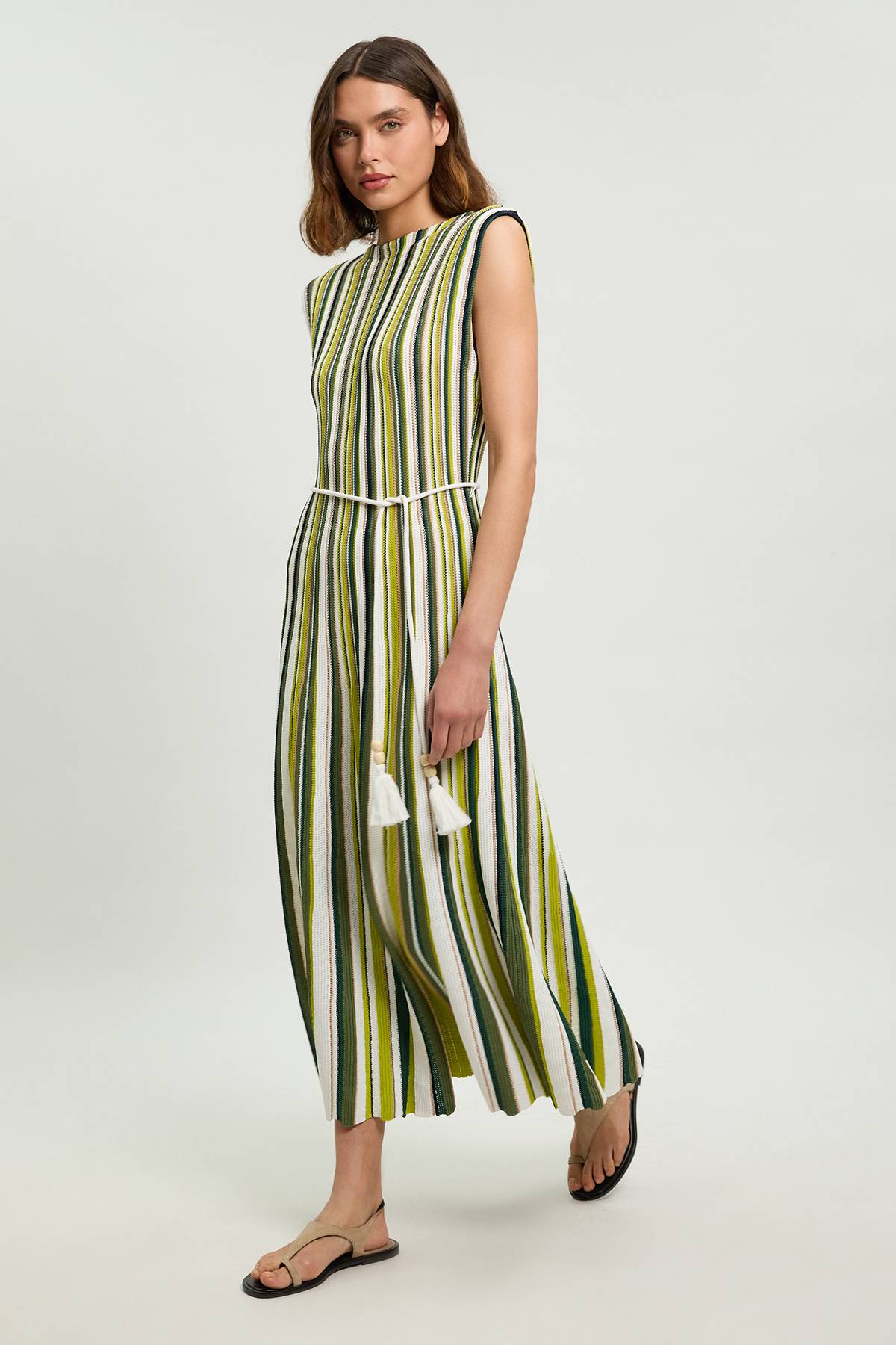 KarenMillen Robe Midi En Maille Rayée À Dos Nu Avec Ceinture