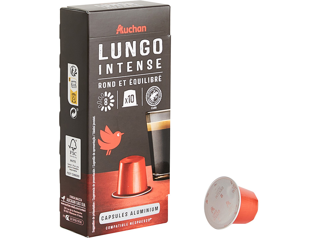 CÁPSULAS AUCHAN CAFÉ NESPRESSO ALUMINIO LUNGO INTENSO 10UN
