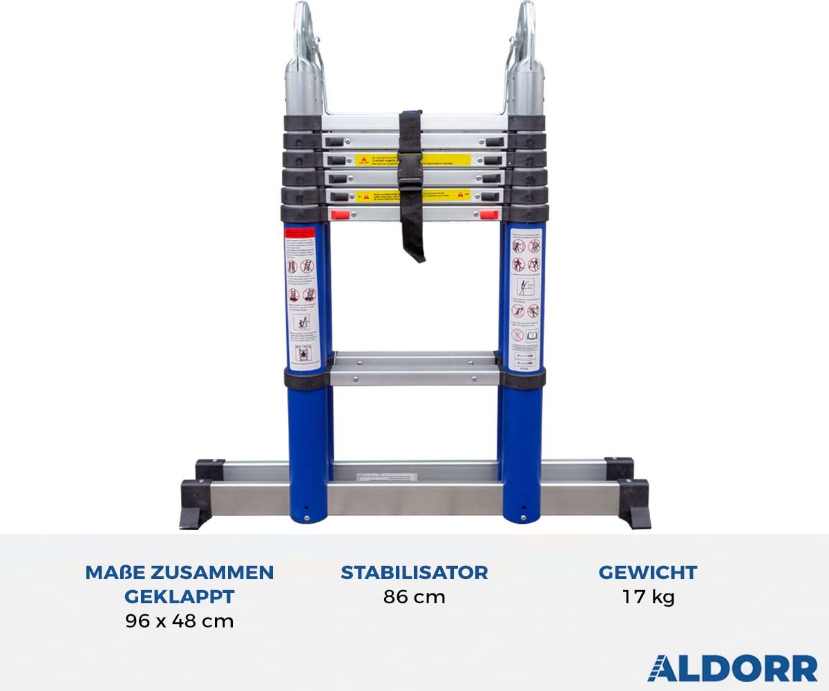 ALDORR Home - Telescopische opvouwbare ladder van 4,40 m, gemaakt van hoogwaardig aluminium - Multifunctionele ladder