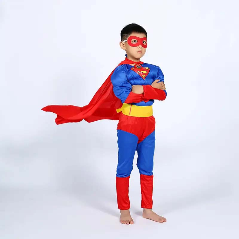 (135-140cm) Fasnachts Kinder Kostüm Superheld Overall Verkleidung Augenbinde für Motto Partys / Halloween inkl. Stoff Augenbinde - Rot / Blau