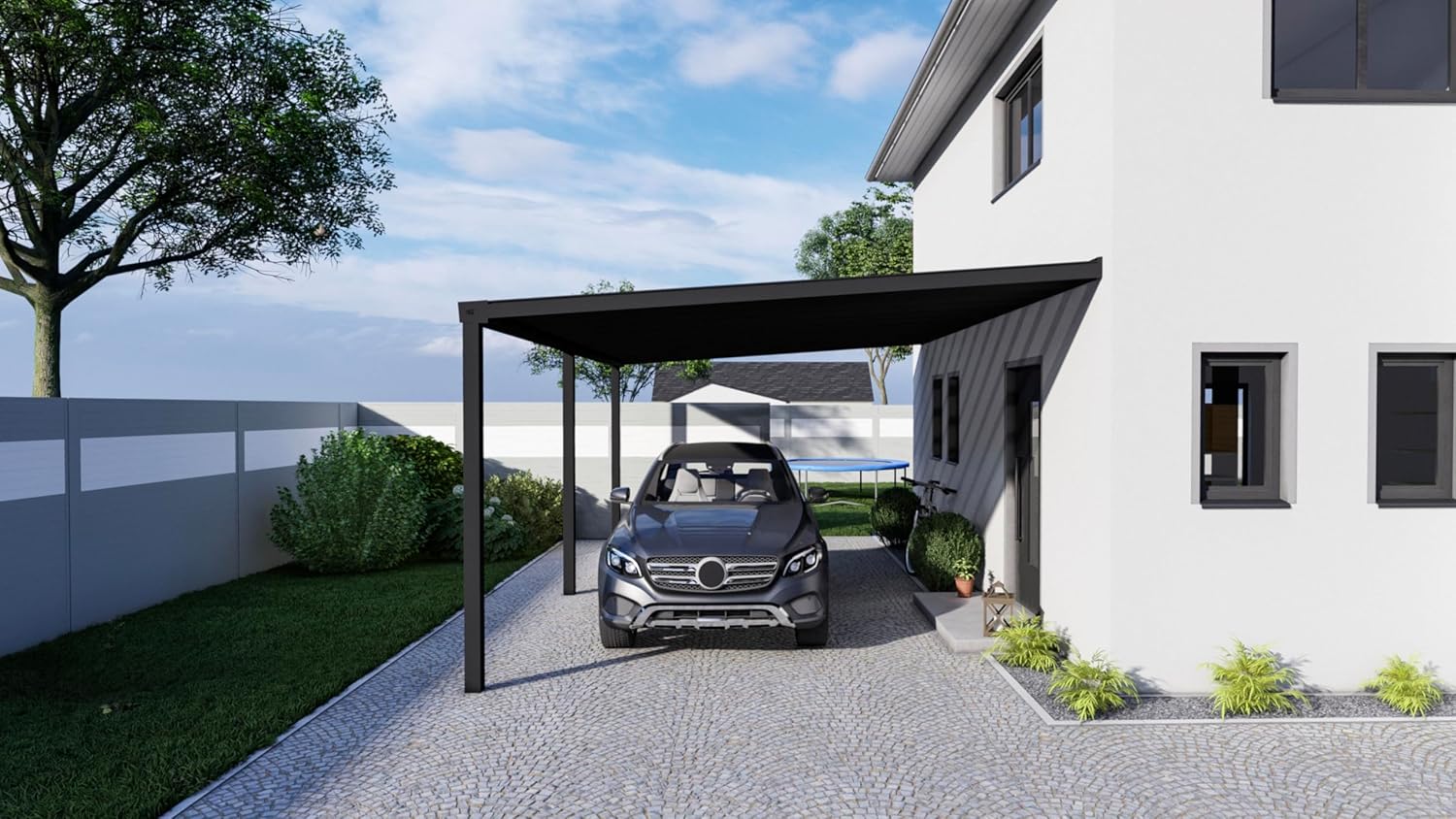 Carport KD Alpha in Anthrazit mit 16mm Klar Polycarbonat in 600x400cm - Überdachung aus Aluminium - Der optimale Schutz für Sie und Ihr Fahrzeug