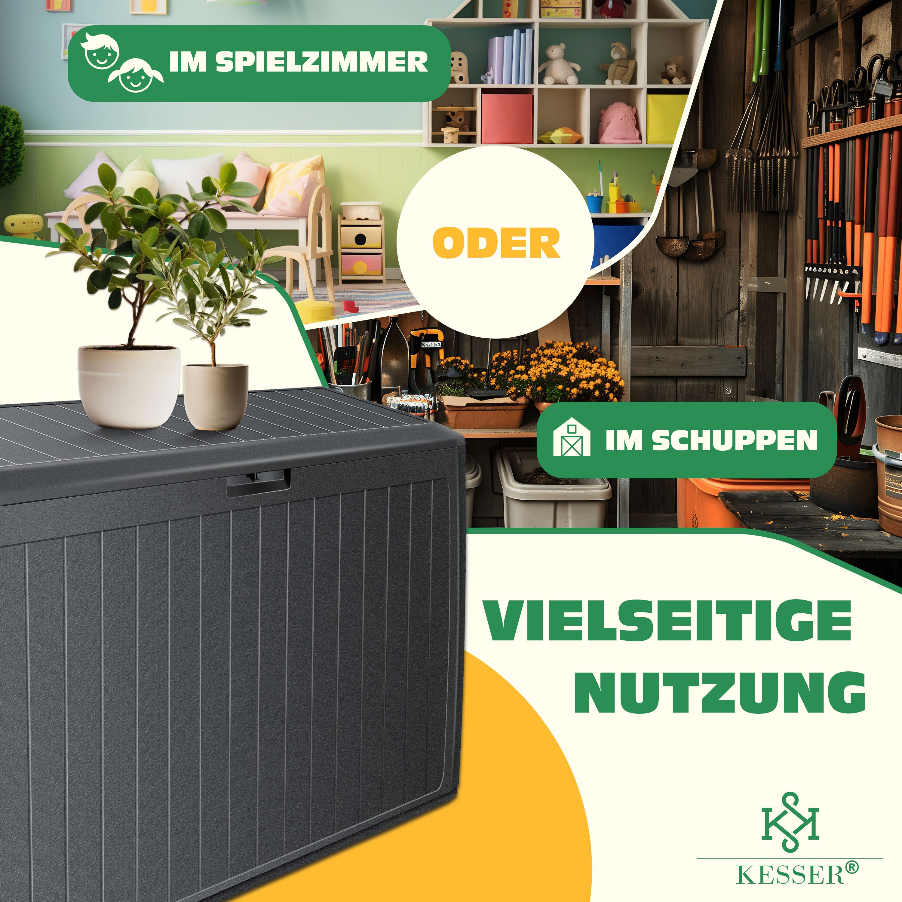 KESSER® Auflagenbox Kissenbox 290 Liter mit abschließbarem Deckel Haltegriffe Gartenbox