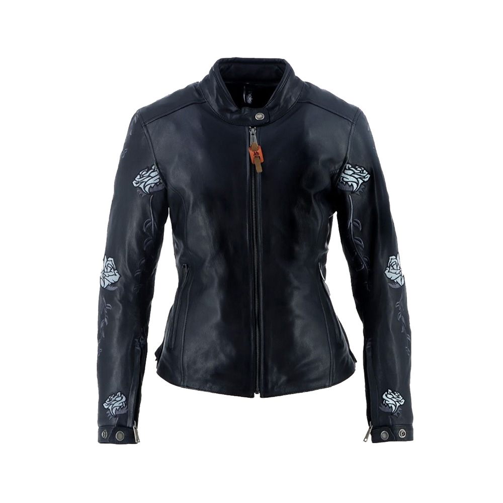 Helstons - Blouson femme Rosa - Cuir Soft Noir / Bleu