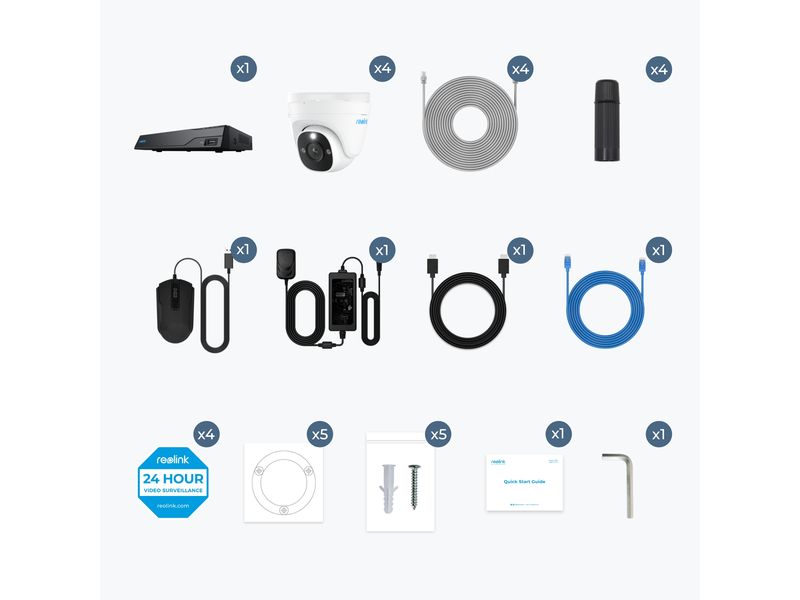 Reolink Überwachungsset NVS8-8MD4 Dome, inkl. 2TB Harddrive 8-Kanal 4K Ultra HD Überwachungskamerasystem 24/7 inkl. 4x 8MP Bullet Kameras mit Personen- & Fahrzeugerkennung