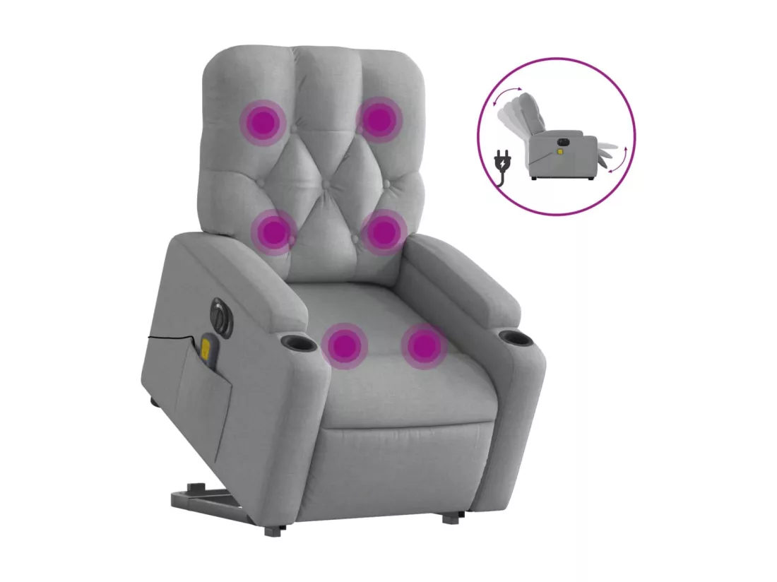 Fauteuil inclinable de massage électrique Gris clair Tissu
