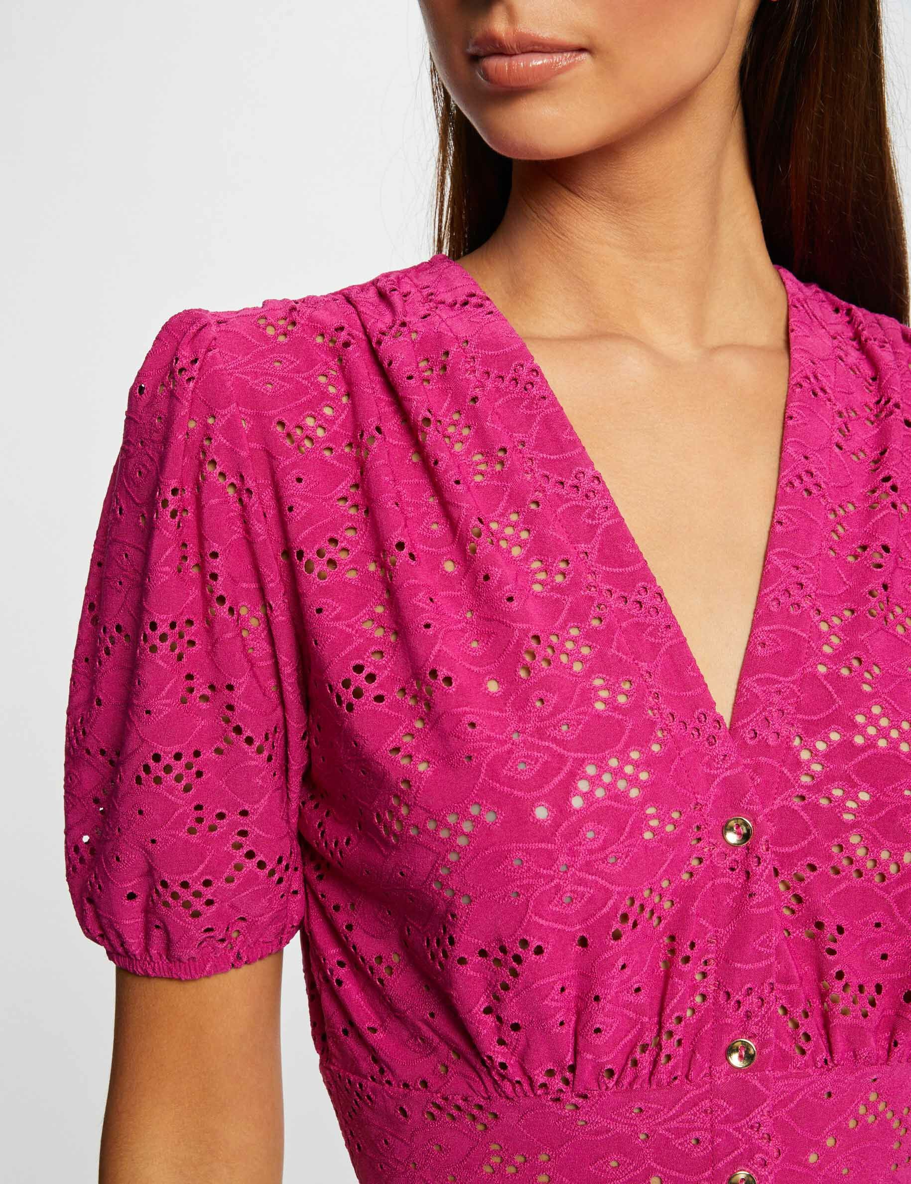 T-shirt manches courtes à broderie framboise femme - framboise