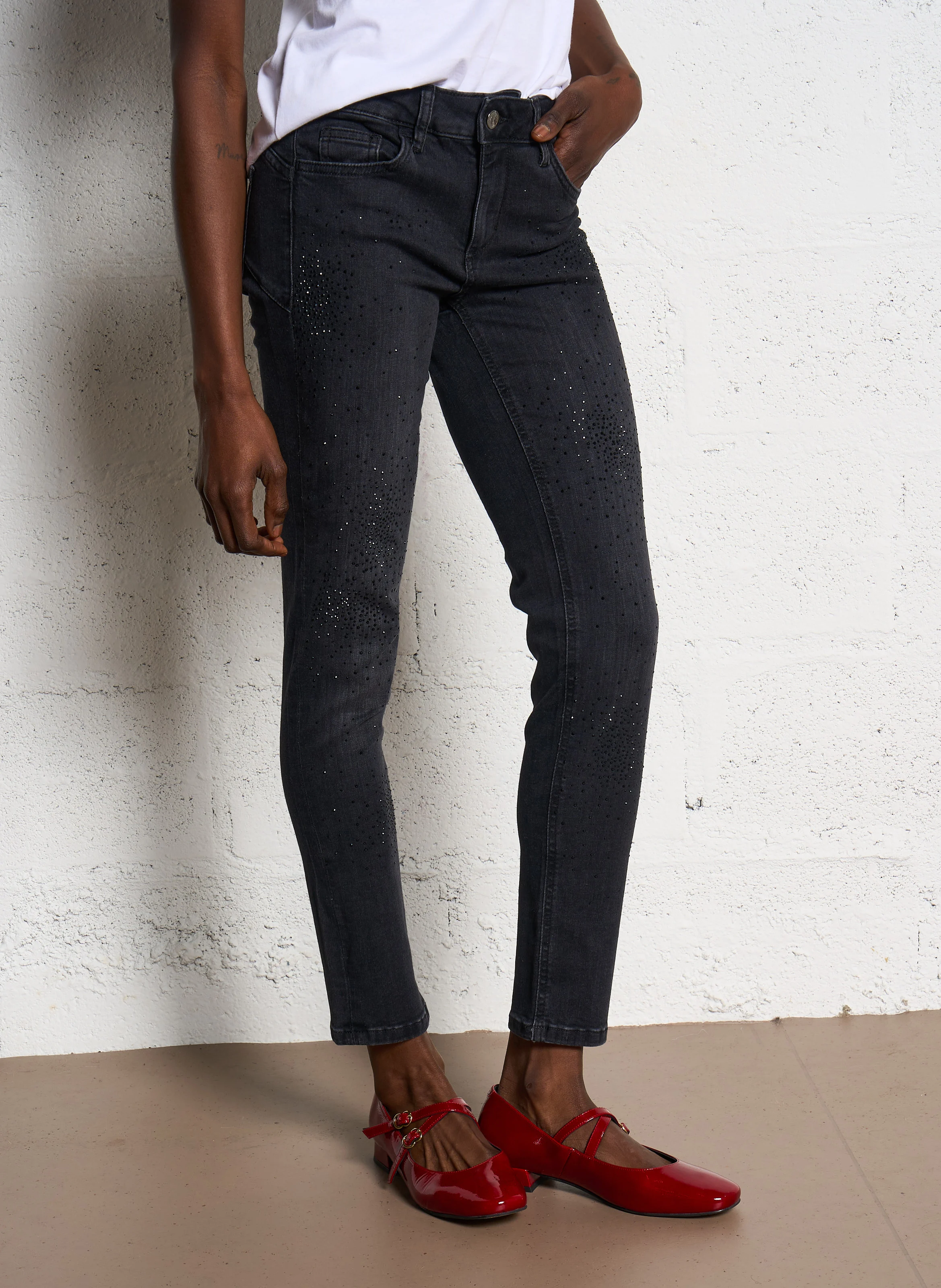Jean skinny en coton mélangé | Noir