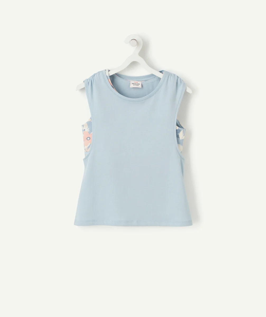 T-SHIRT 2 EN 1 FILLE BLEU AVEC BRASSIÈRE IMPRIMÉE FLEURIE