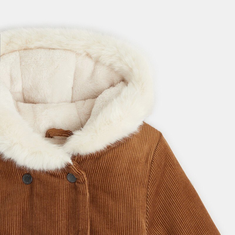 Manteau de ville velours côtelé à capuche marron bébé fille Marron