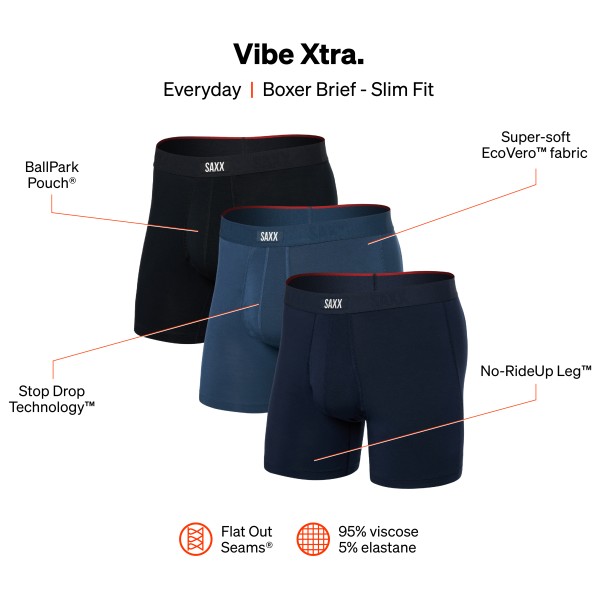 Saxx - Vibe Xtra Boxer Brief Fly 3-Pack - Synthetisch ondergoed