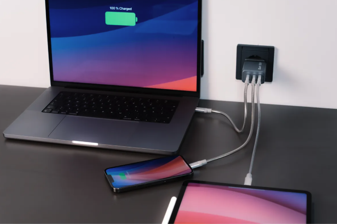 (65W) 2x USB C / 1x USB A GaN Ladegerät Netzteil PD 3.0 QC 3.0   Adapter Stecker EU / UK / US (32201) - Grau