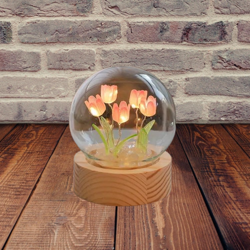 Mini LED Kristall Kugel Home Deko Lampe Blumen Nachtlicht Tisch Beleuchtung (inkl. LR1130 Batterien) - Tulpen