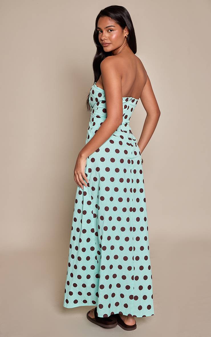 Bleu Robe Fourreau Bandeau À Pois Effet Lin
