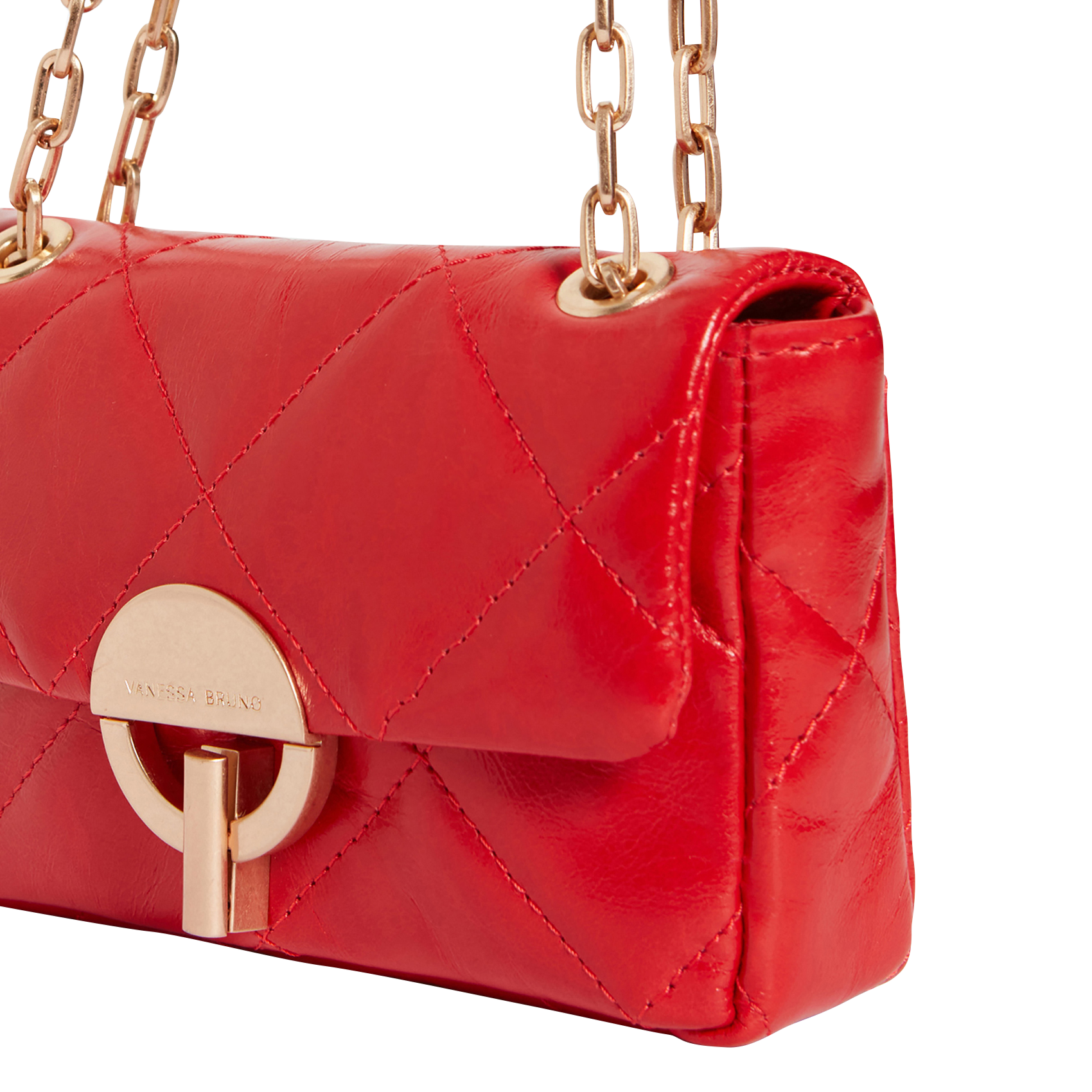 NANO MOON - Sac bandoulière matelassé en cuir | Rouge