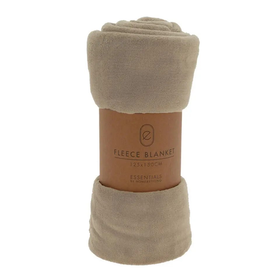 H&S Fleece deken-dekentje-plaid - taupe - 125 x 150 cm