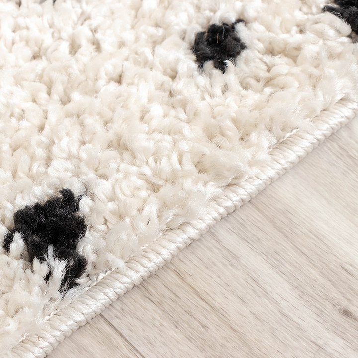 Hoogpolig vloerkleed - Grand Dots Creme/Zwart | Sfeer