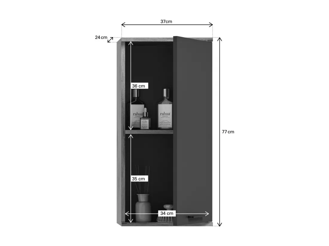 Demi colonne de salle de bain 1 porte – Gris anthracite et chêne clair – SELMA