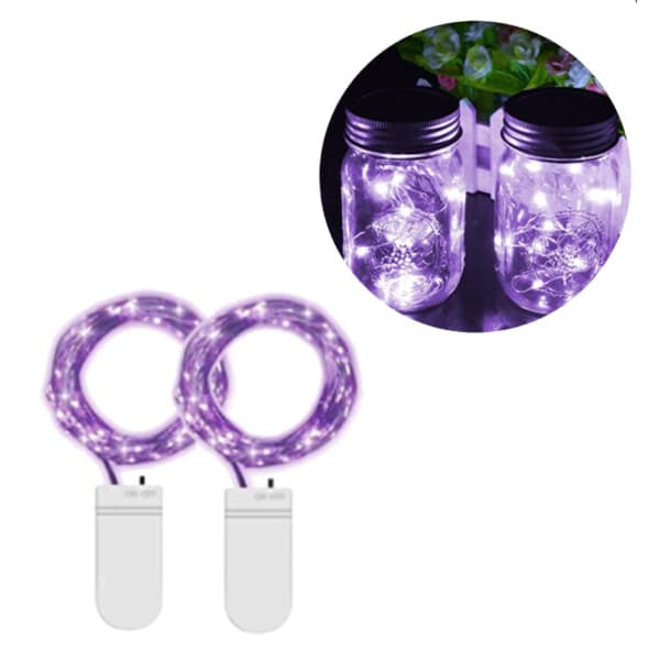 2-pack 1m mini LED lyssløyfe Batteridrevet lilla