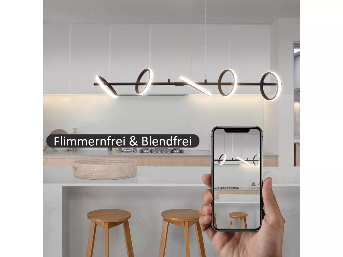 NETTLIFE Suspension LED Moderne Noir Diam.106CM Anneau Design Dimmable avec Télécommande 42W Métal Hauteur Réglable pour Salle à Manger Salon