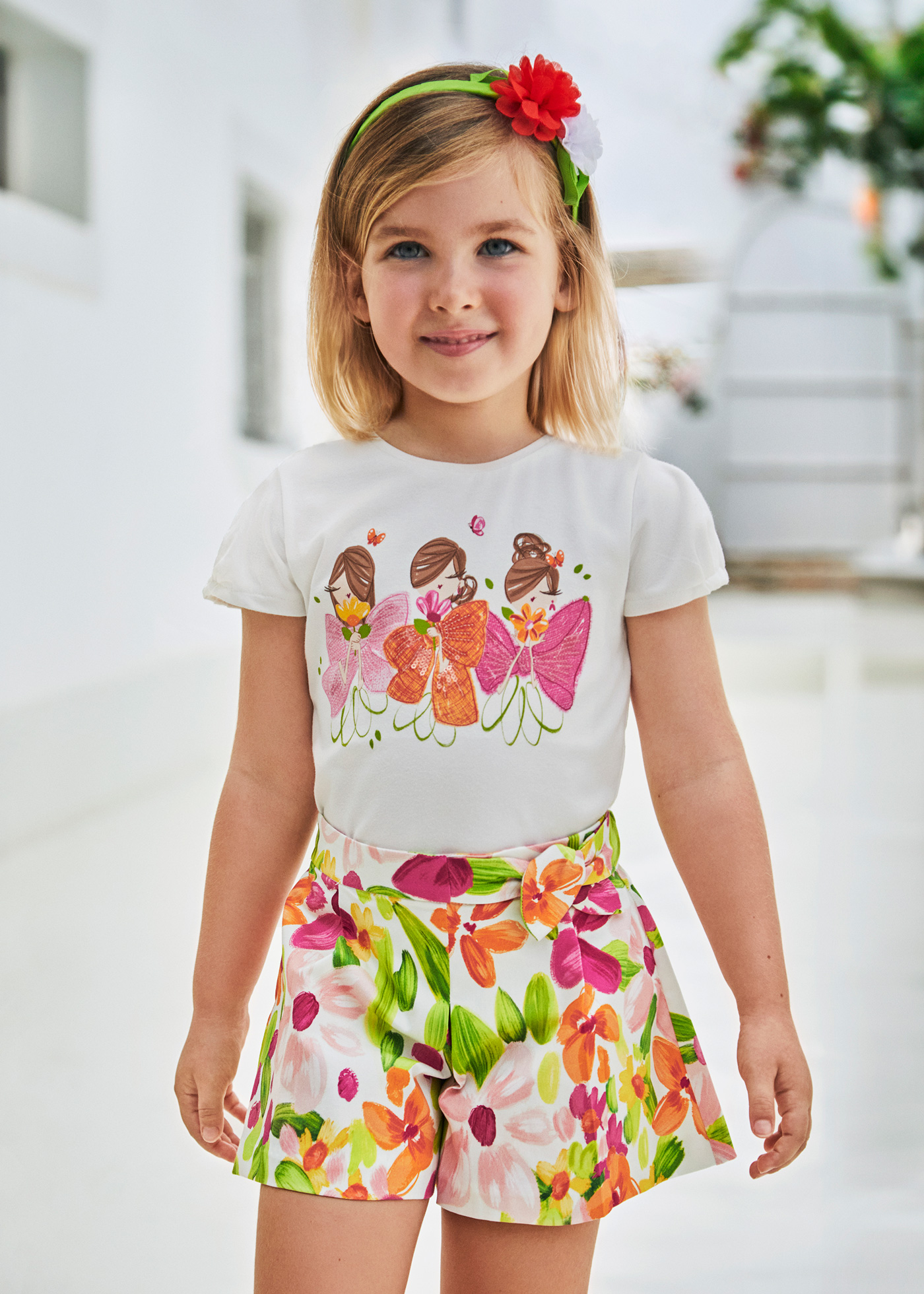 Shorts de cetim estampado fúcsia para meninas
