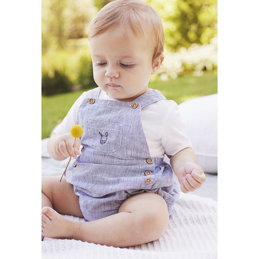 Ensemble salopette bloomer + t-shirt uni pour bébé - Bleu marine