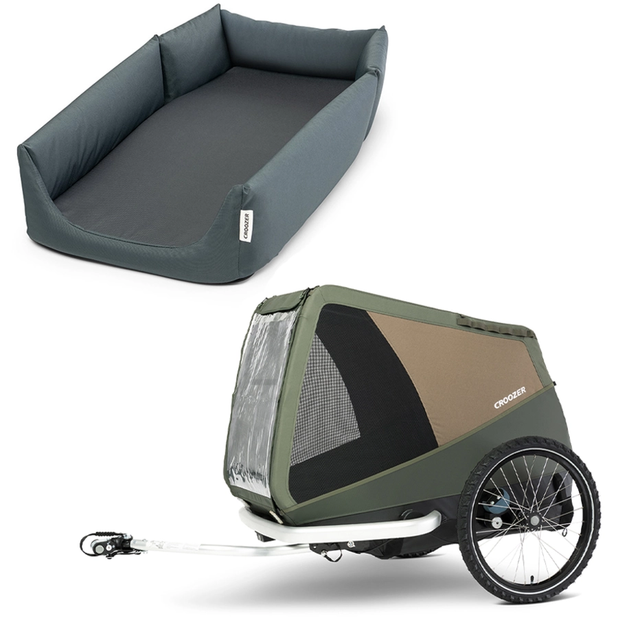 CROOZER Hundefahrradanhänger Dog Mikke Moss green inklusive Hundebett Asphalt grey