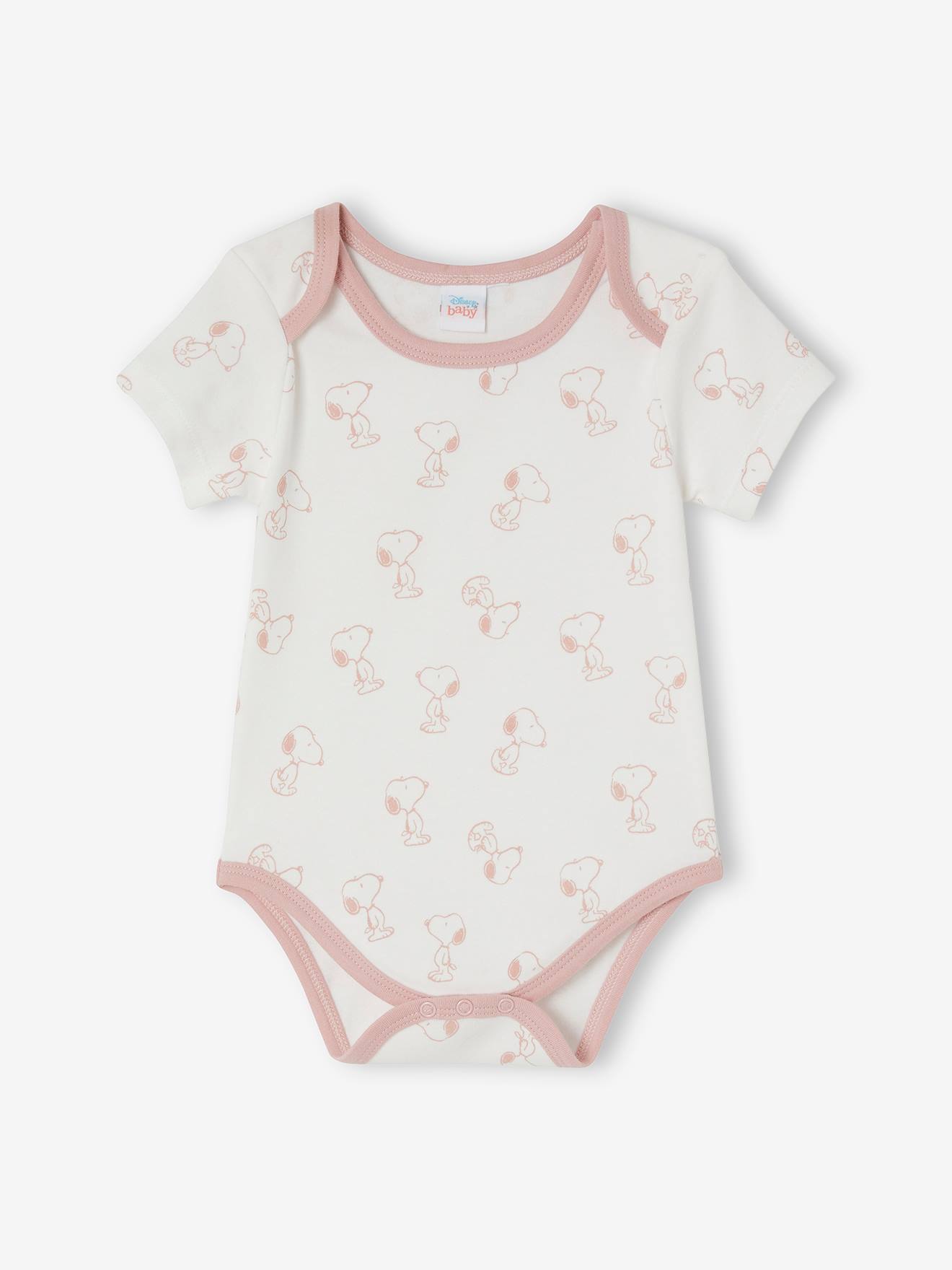 Pacote com 2 bodies de bebê Snoopy Peanuts®, branco claro, lisos com estampas.