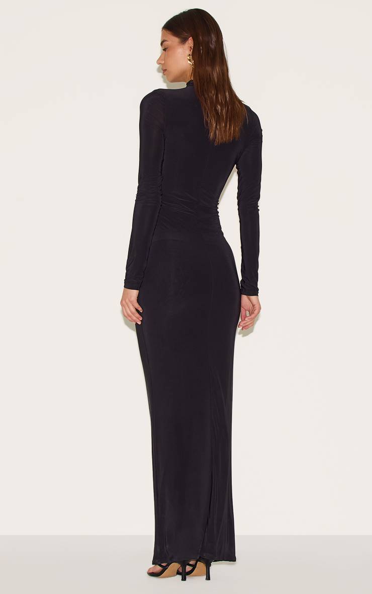 Noir Robe Maxi En Tissu Fluide Avec Ceinture Détaillée