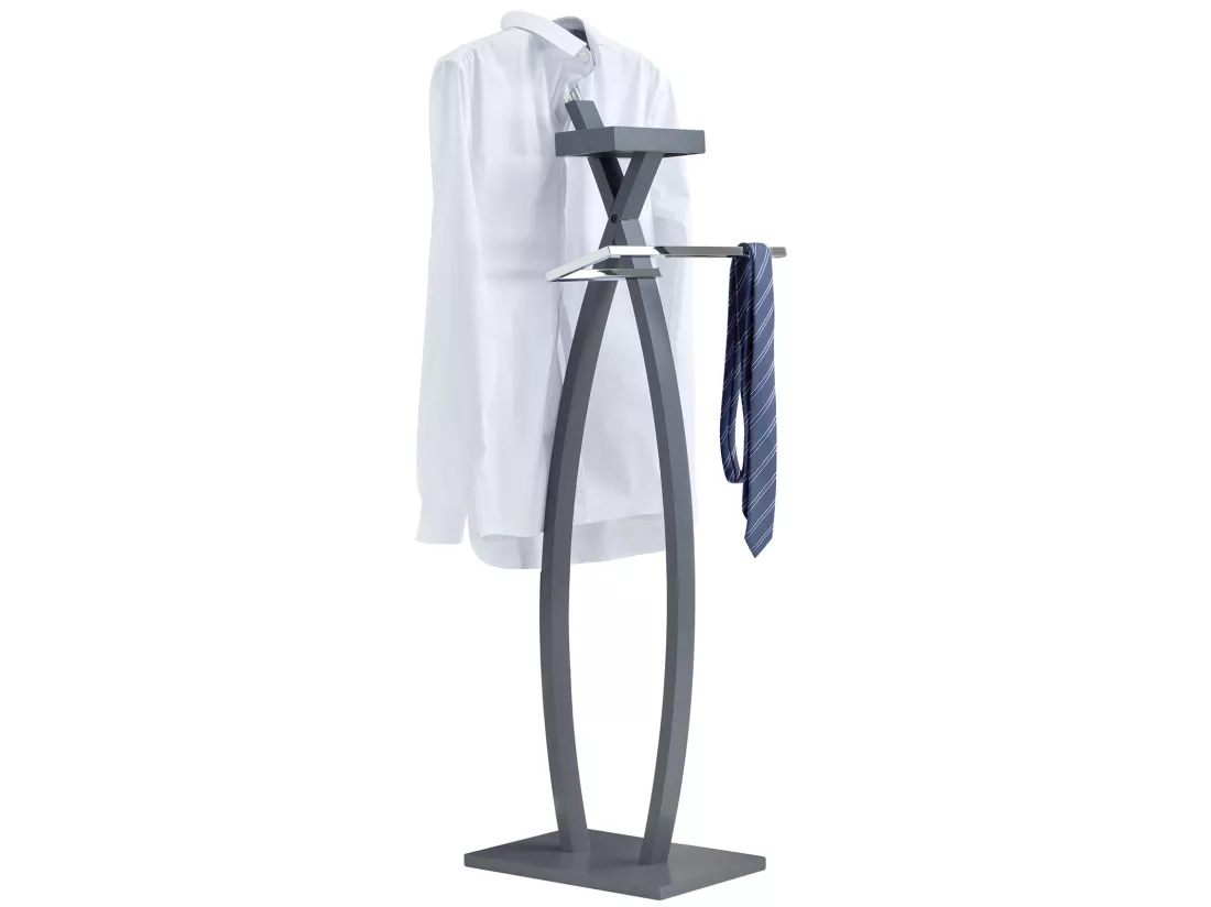 Valet de chambre ROBIN valet de nuit porte vêtements, structure en bois laqué gris