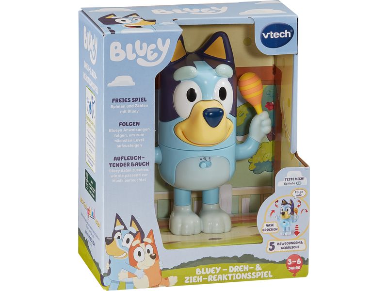 Vtech Dreh- und Zieh-Reaktionsspiel Bluey Blau Interaktive Spielfigur Bluey für Kinder