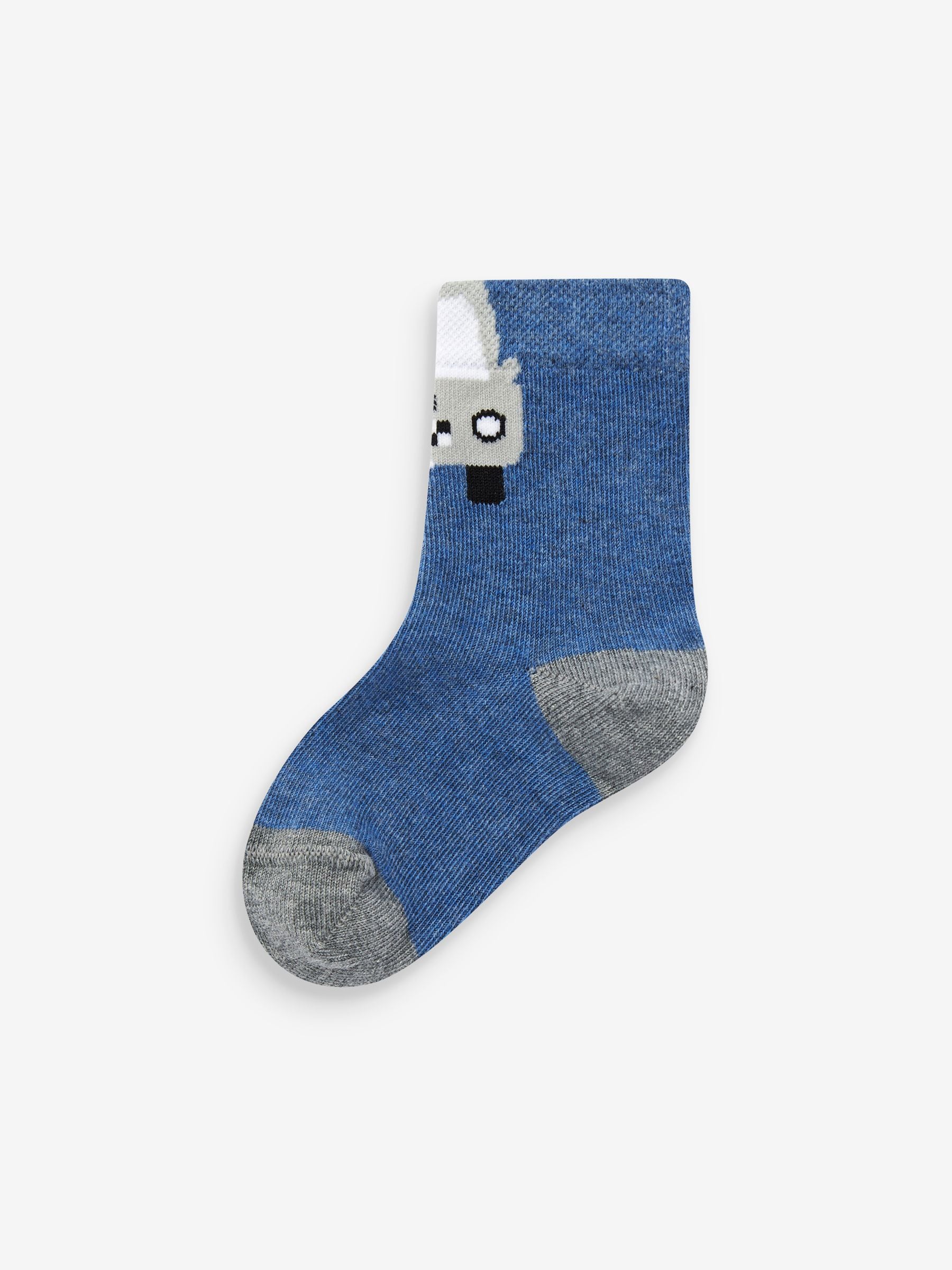 Blauw met strepen/transportprint - Verpakking van 7 paar sokken met hoog aandeel katoen