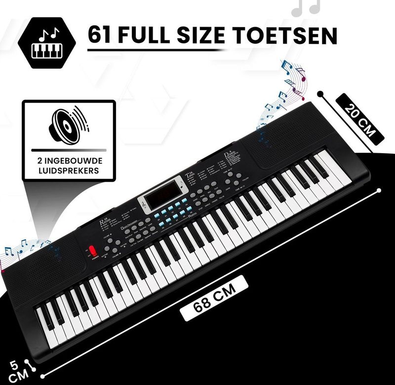 PlayOn - Keyboard voor Kinderen - Zwart - 61 Toetsen - Digitale Piano