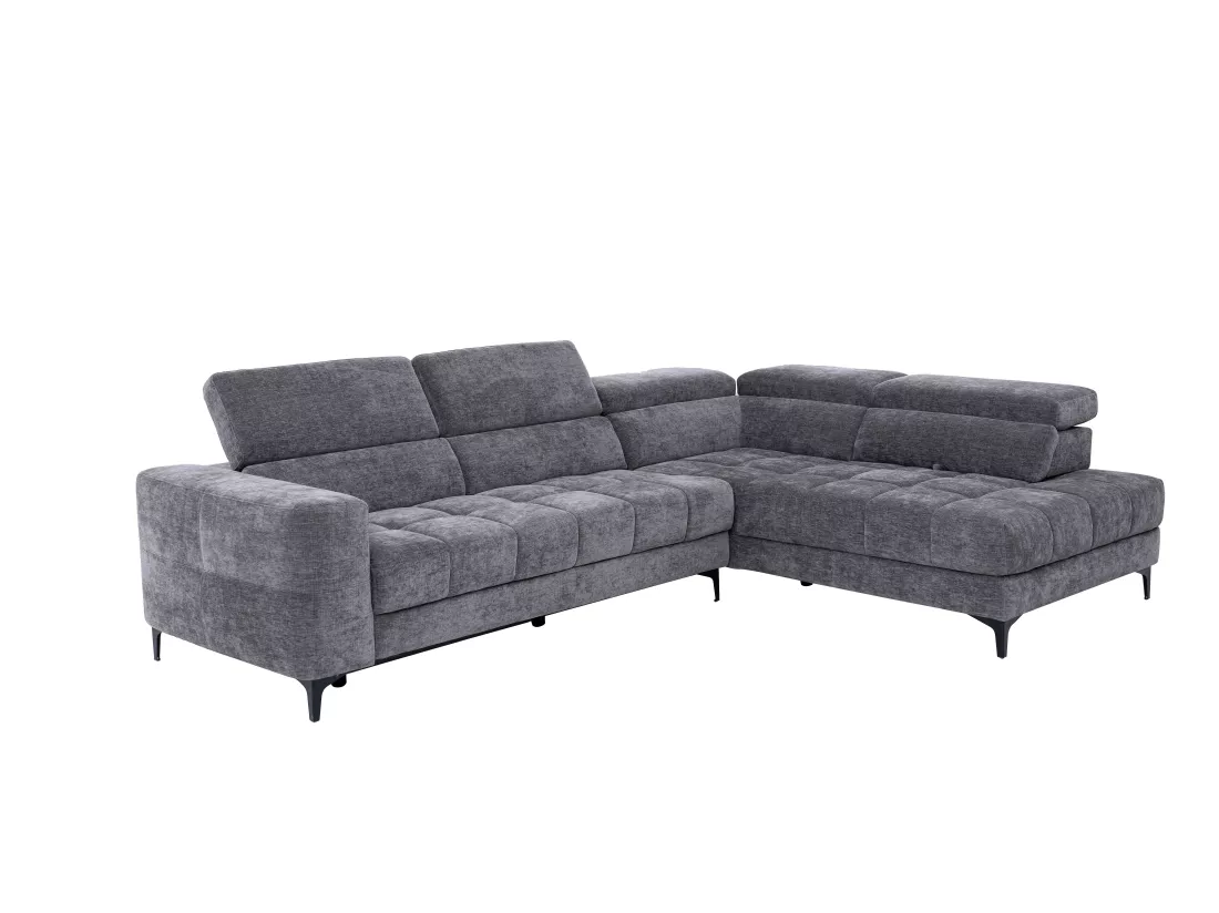 Canapé d'angle droit relax avec assise coulissante électrique en tissu anthracite MONISO