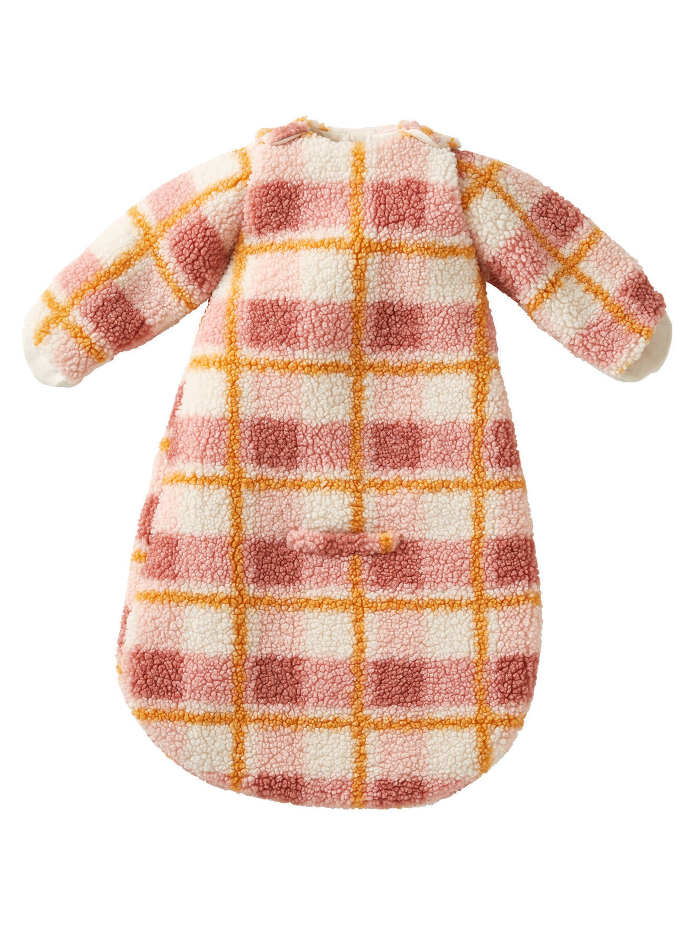 Vertbaudet Baby Auto-Schlafsack KARO aus Teddyfleece rosa/wollweiß