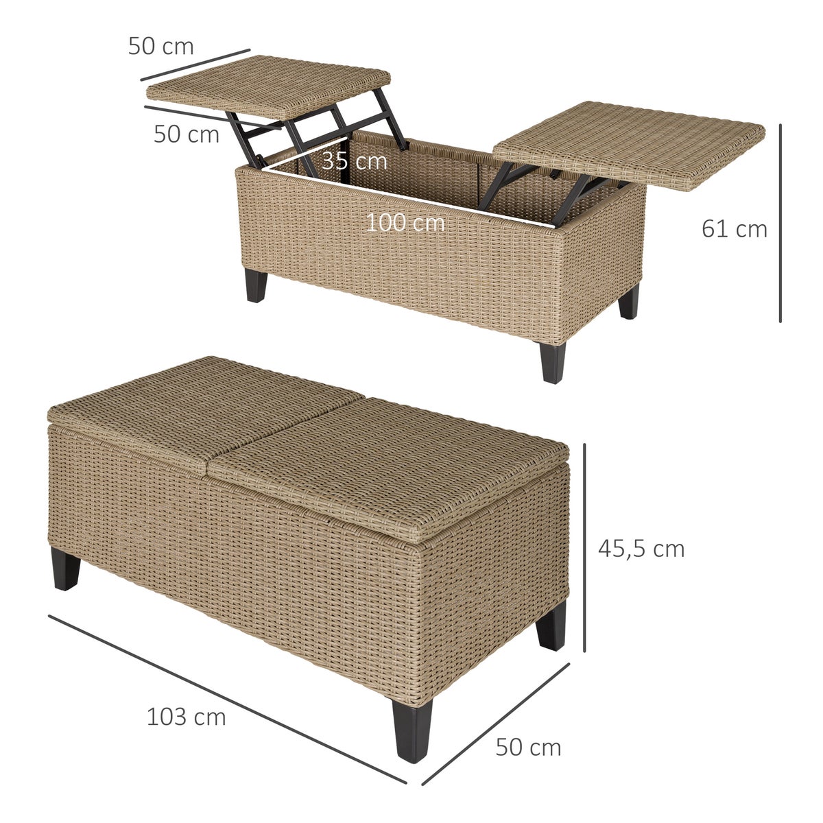 Outsunny bijzettafel, 103L x 50B x 45,5H cm, staal, kaki