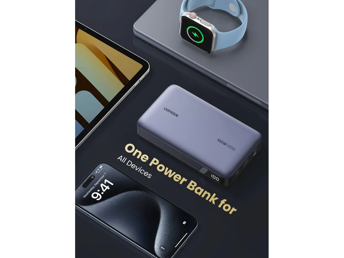 (100W) 20000mAh Dual USB C / USB A Powerbank Power Delivery Ladegerät mit LED Anzeige (25188) - Grau