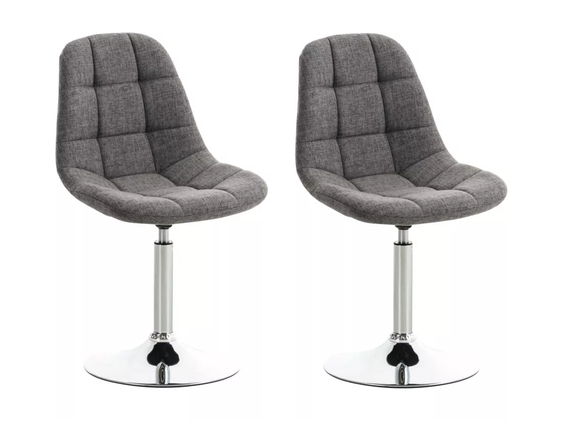 Lot de 2 Chaise de bureau - Tissu & Métal chromé - Gris clair - Emil