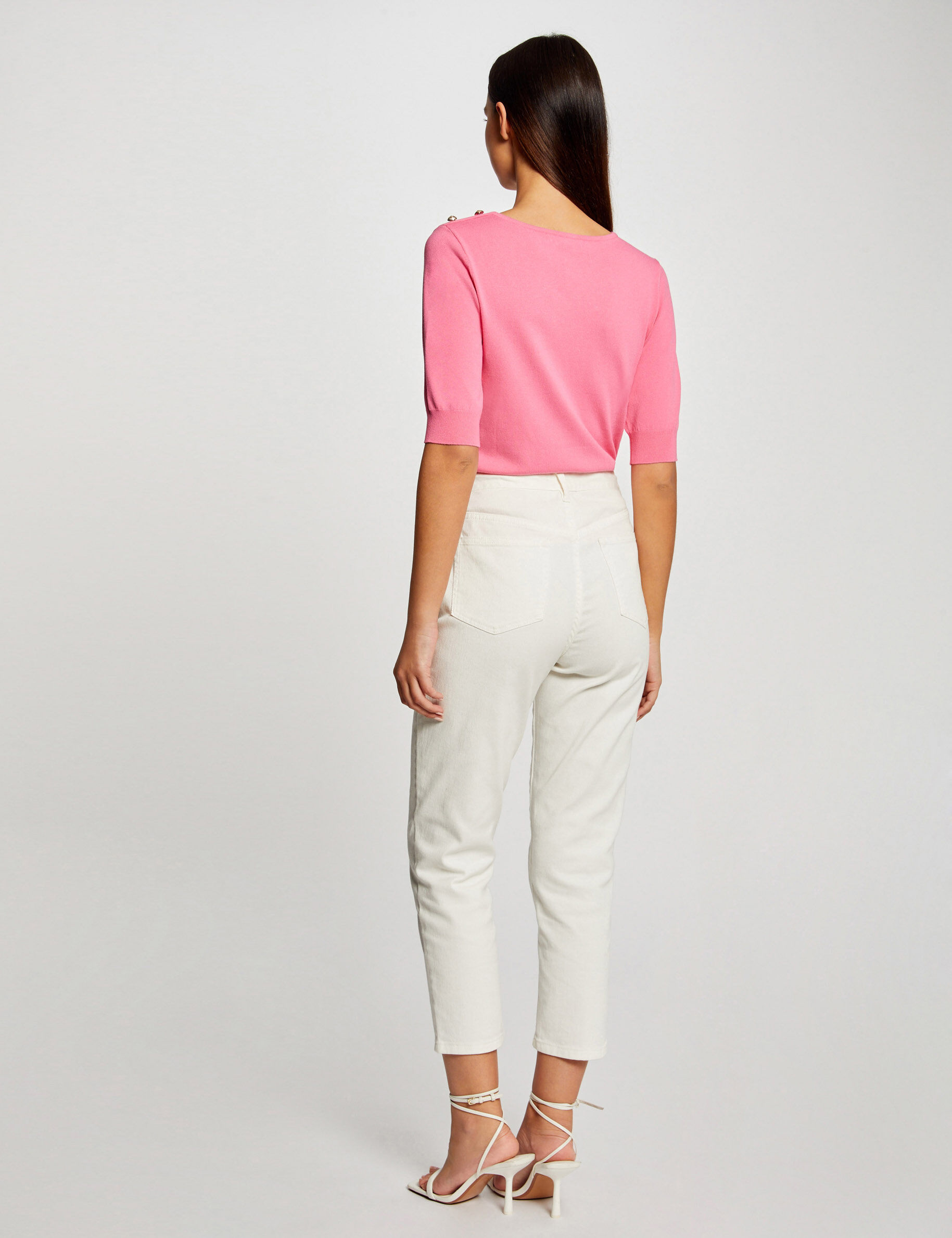 Pull manches 3/4 avec boutons rose femme - rose