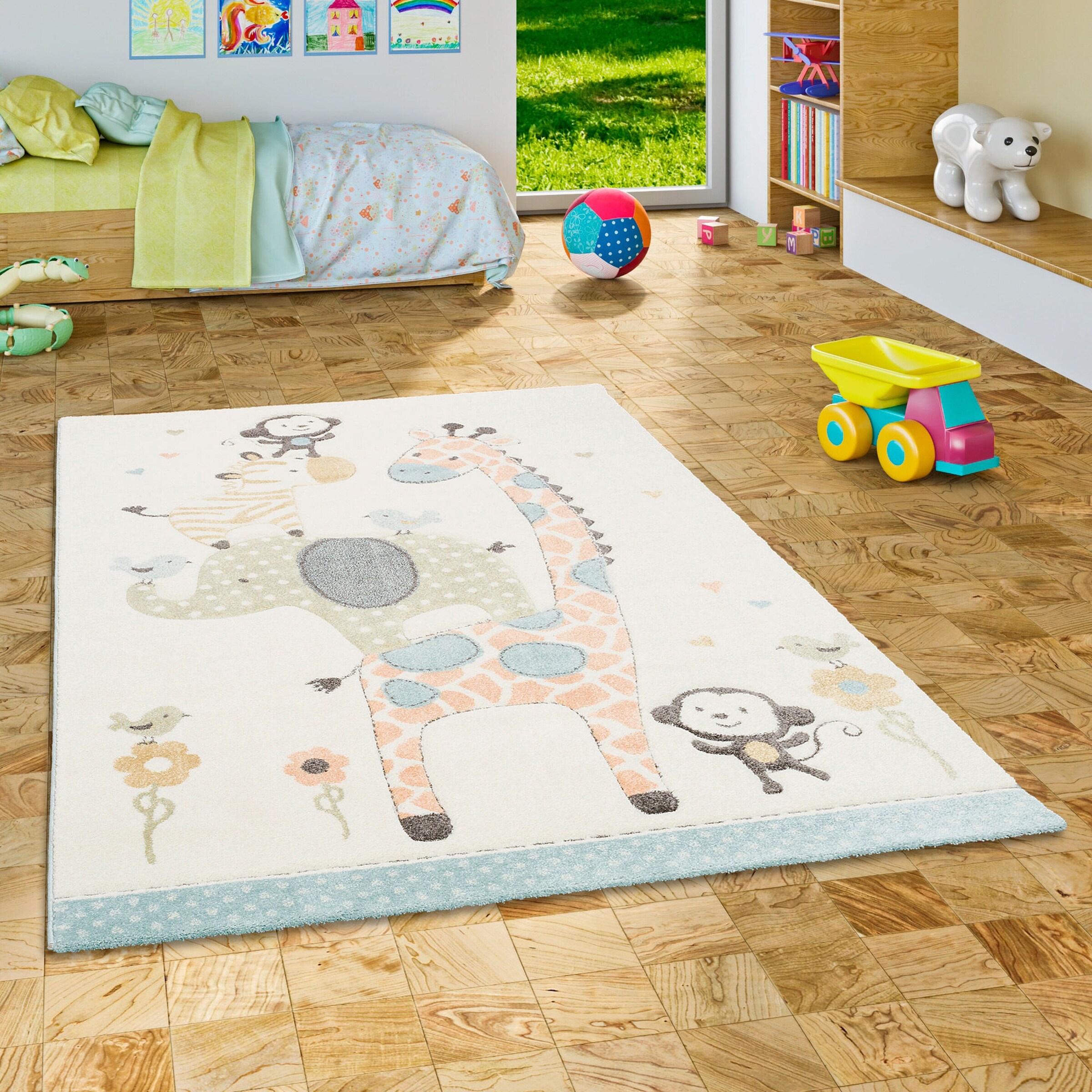Pergamon Kinder Teppich Maui Kids Safari Tiere Bunt - 120x170 cm